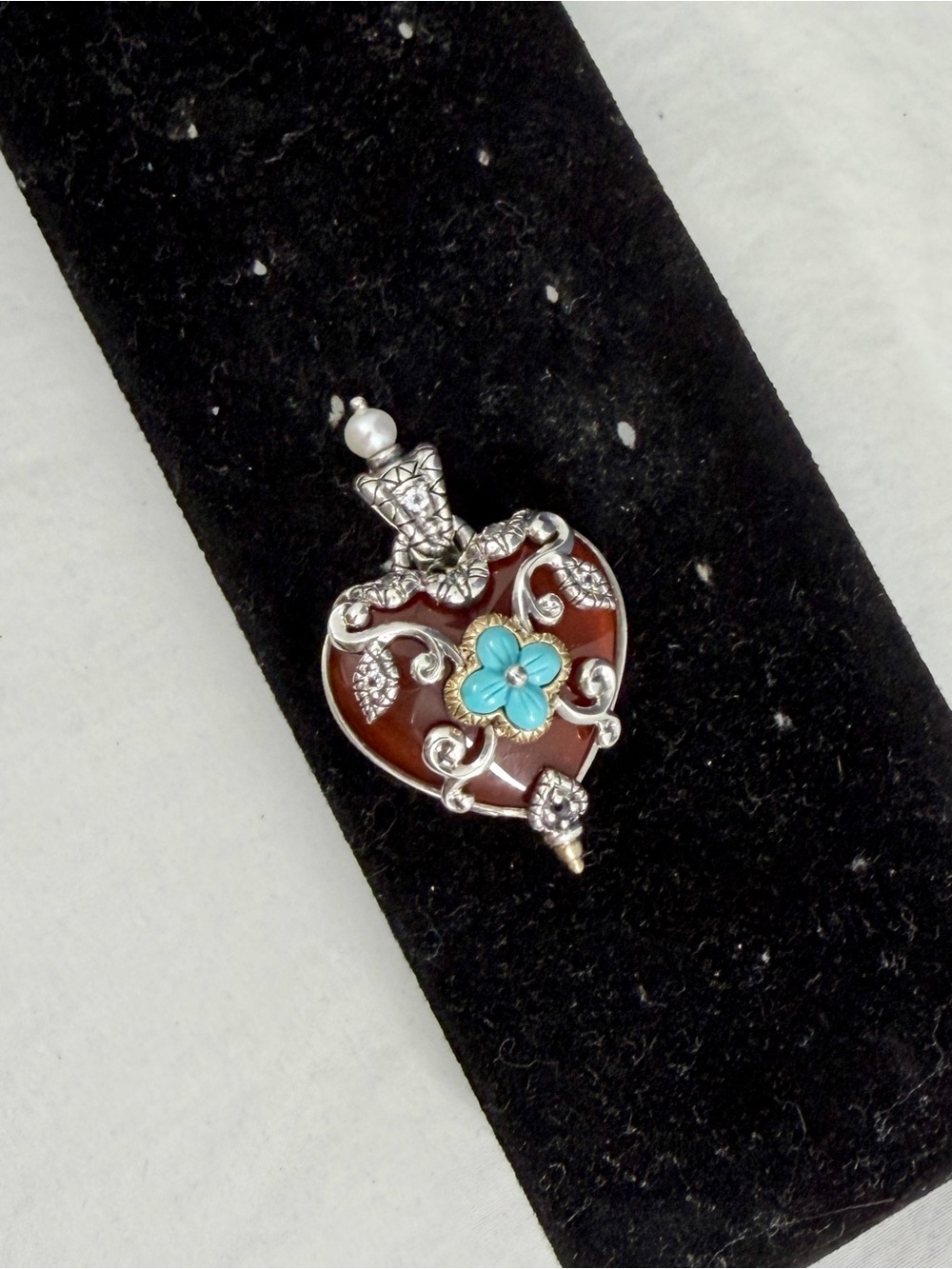 BARBARA BIXBY Sterling Silver 18K Yellow Gold Carnellian Turquoise Heart Pendant - Picture 5 of 13